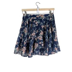ICÔNE PAR SIMONS Skirt Womens S‎ Blue Floral Skater Short Chiffon Lined Elastic